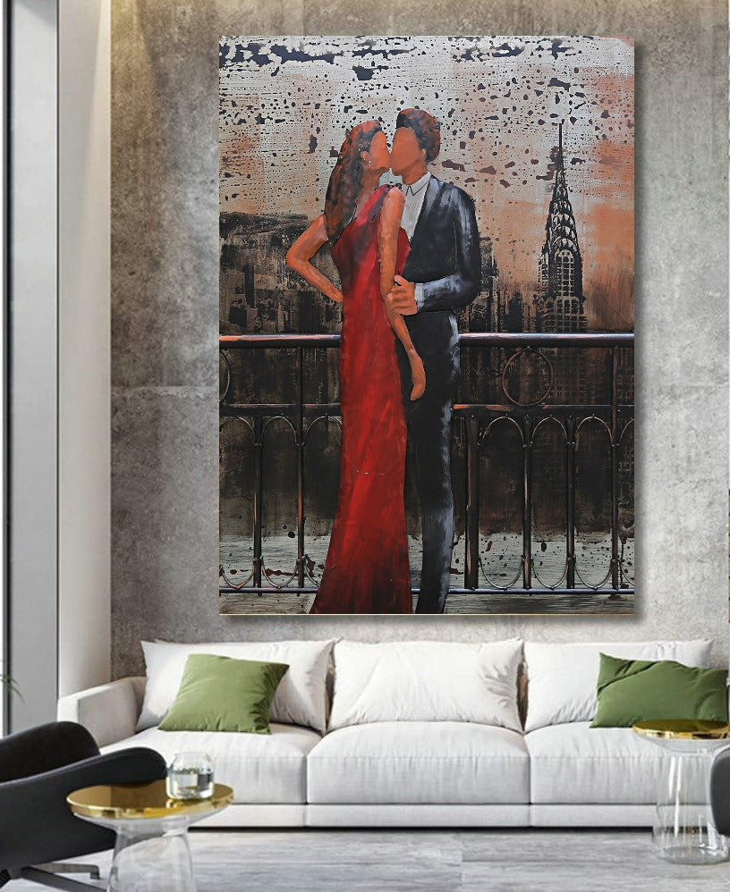 Romantic Night on Balcony of Empire State Building 3-D Oil Painting