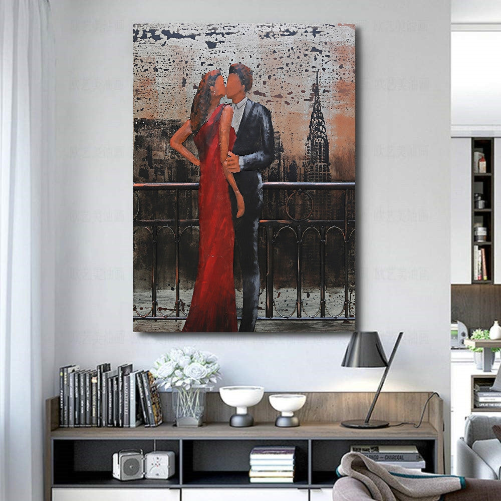 Romantic Night on Balcony of Empire State Building 3-D Oil Painting