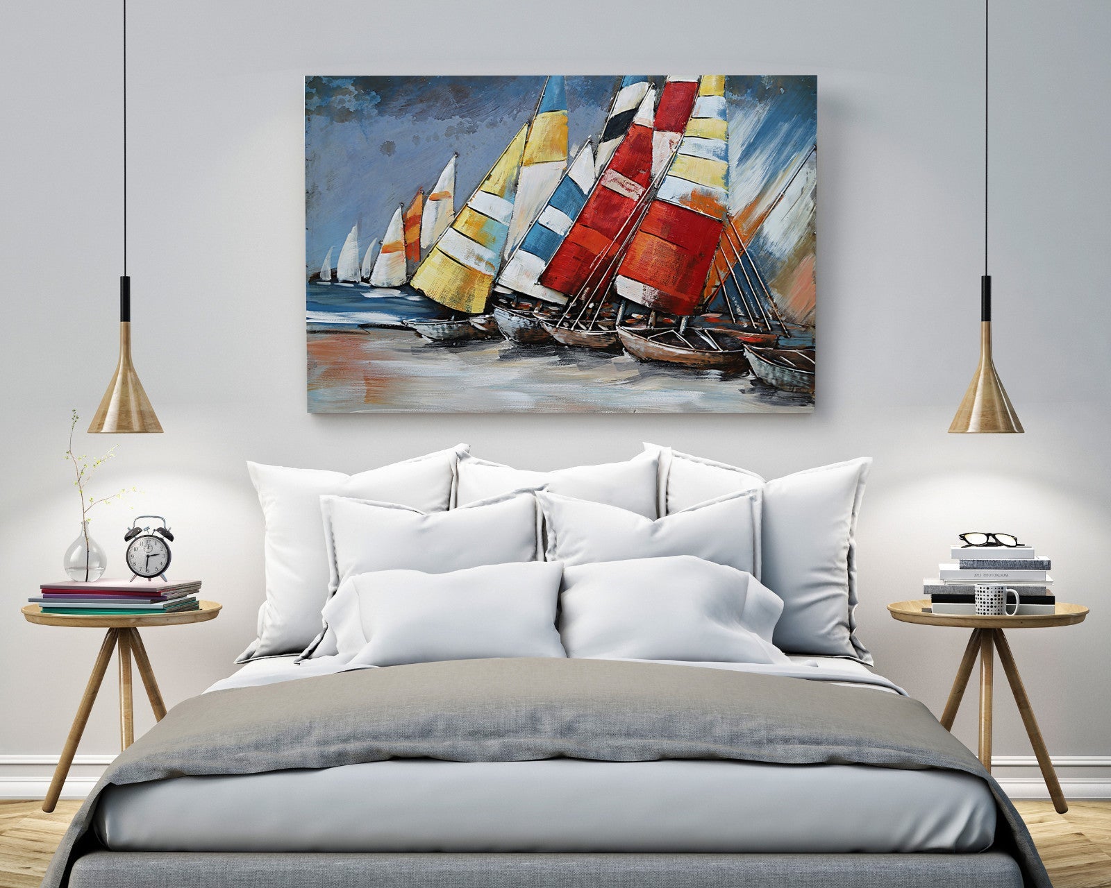 Sailboats Sailing on Ocean 3D Painting on Metal Canvas