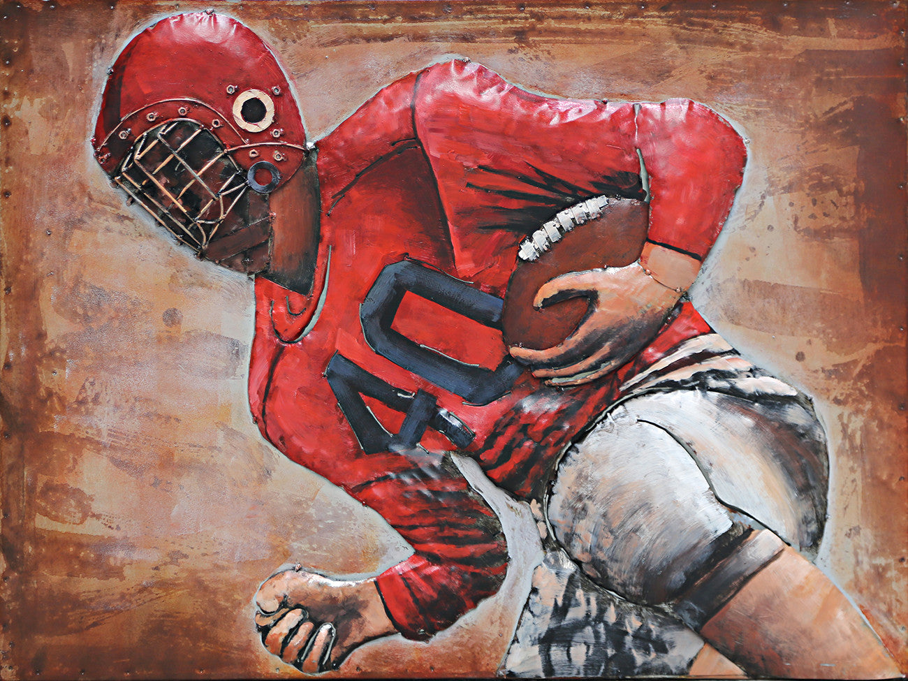 Football Player 3D Mixed Media Wall Art Metal Wood