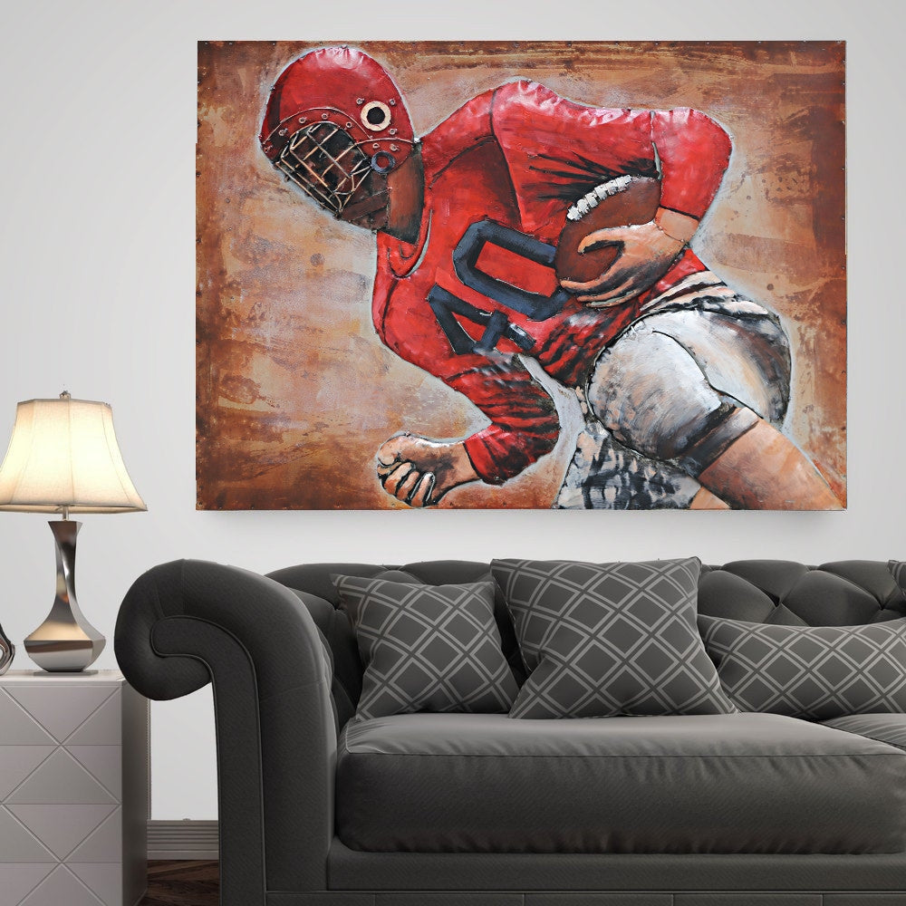 Football Player 3D Mixed Media Wall Art Metal Wood
