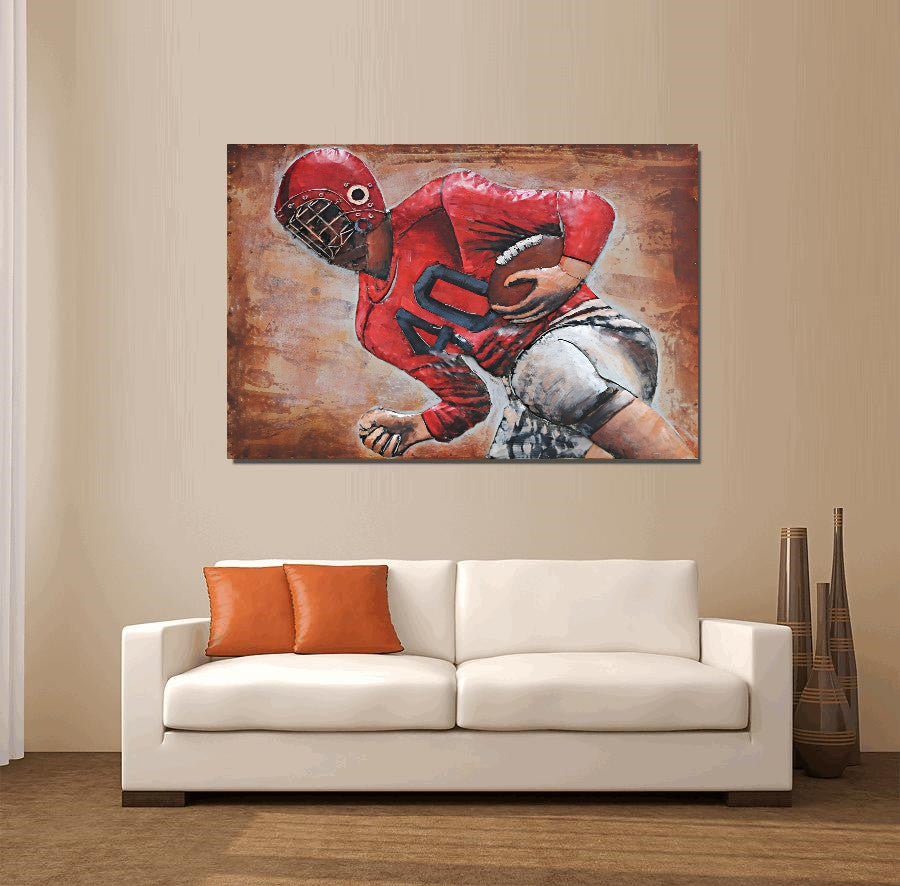 Football Player 3D Mixed Media Wall Art Metal Wood