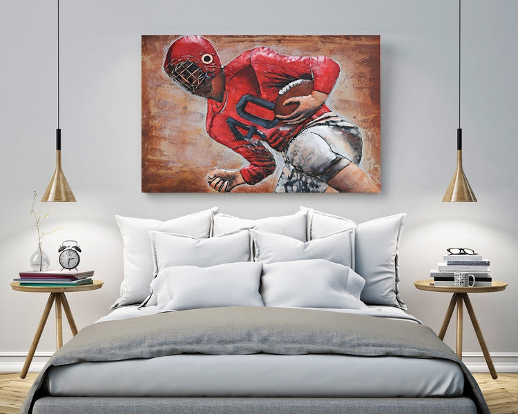 Football Player 3D Mixed Media Wall Art Metal Wood