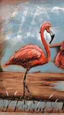 Pair of Flamingos Mixed Media 3D Wall Art on Metal & Wood