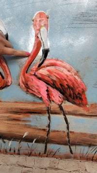 Pair of Flamingos Mixed Media 3D Wall Art on Metal & Wood