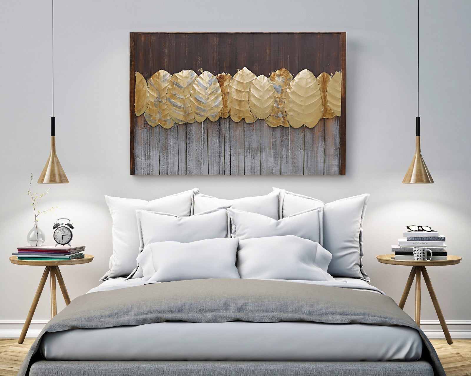 European Bronze Finery Gold Leaf 3-D Oil Painting