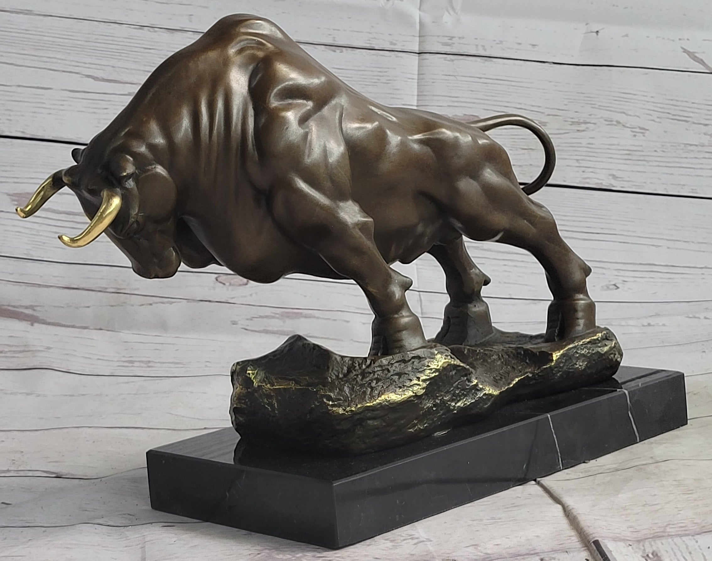 Charging Bull Bronze Metal Sculpture Wall Street 10" x 5"