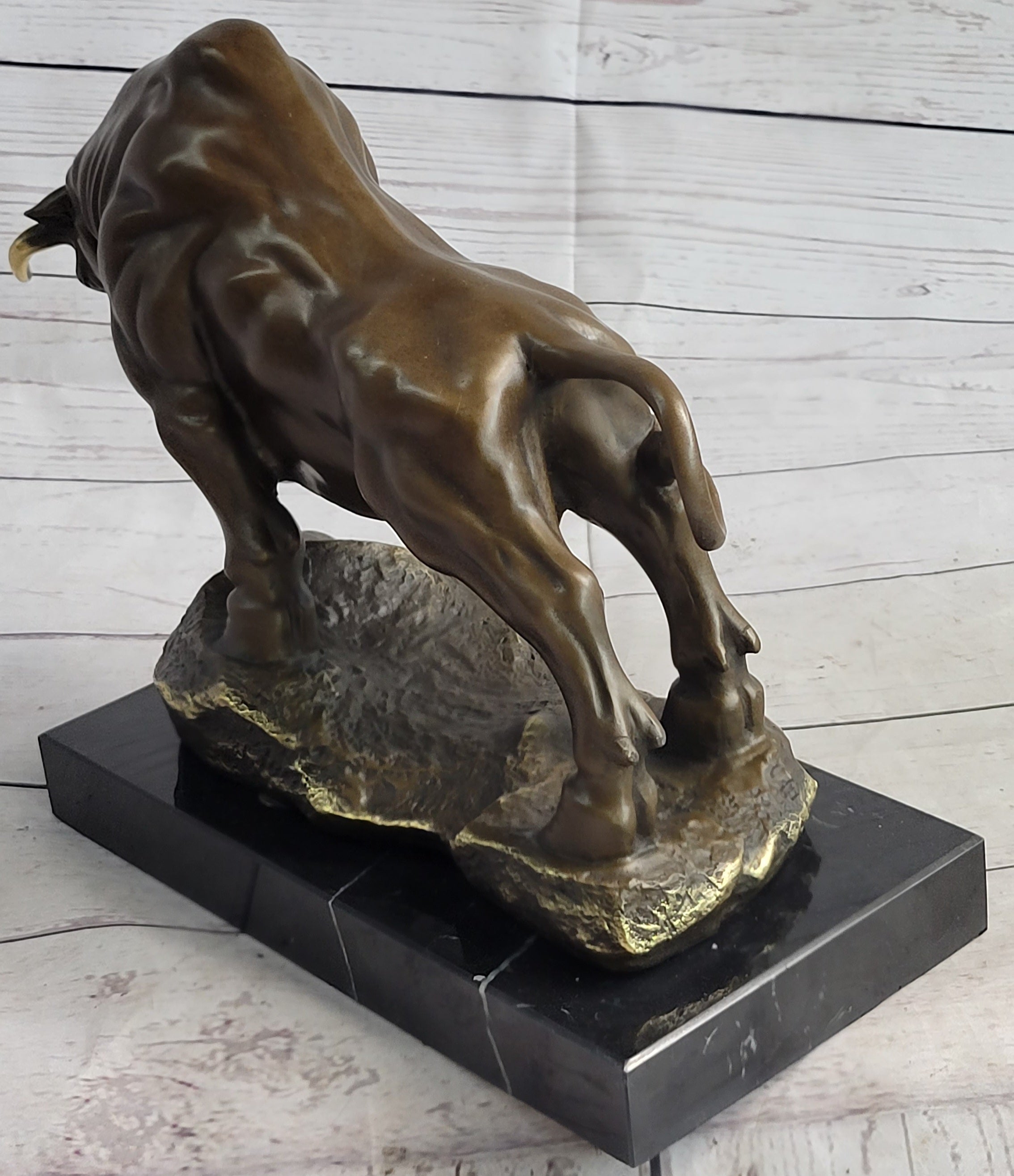 Charging Bull Bronze Metal Sculpture Wall Street 10" x 5"