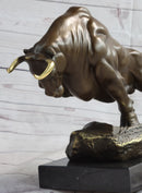 Charging Bull Bronze Metal Sculpture Wall Street 10" x 5"
