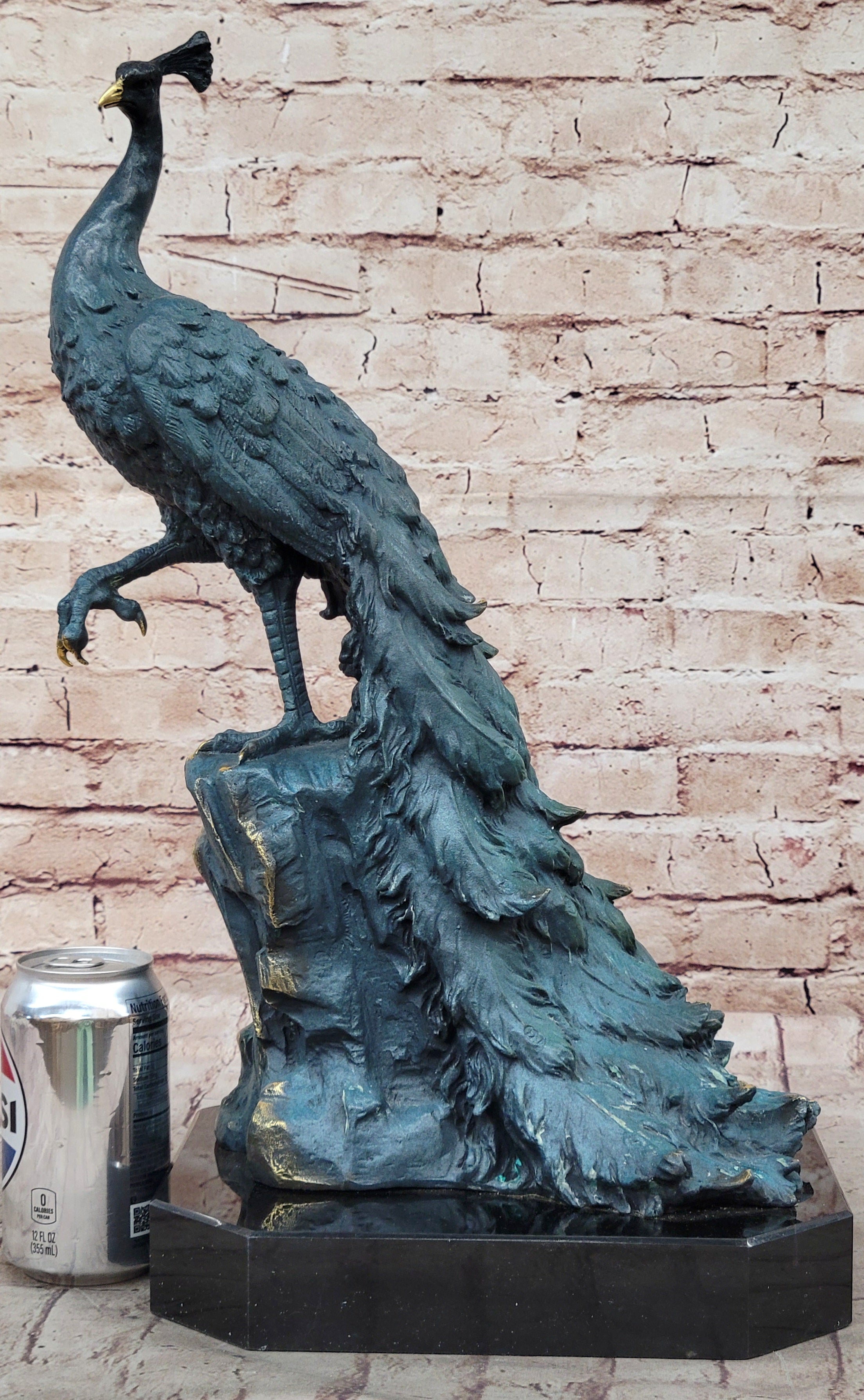 Male Peacock Bronze Sculpture Green Patina Signed Milo 19.5" x 12"