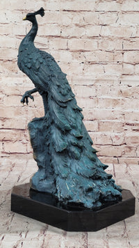 Male Peacock Bronze Sculpture Green Patina Signed Milo 19.5" x 12"