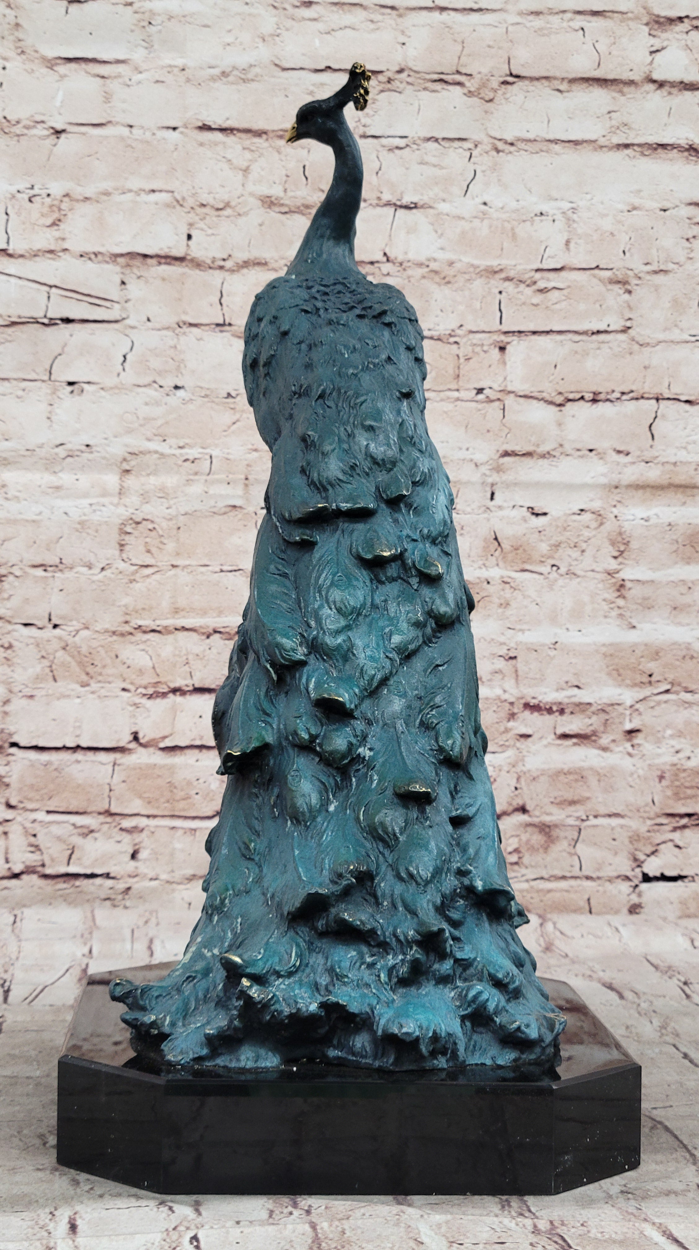 Male Peacock Bronze Sculpture Green Patina Signed Milo 19.5" x 12"
