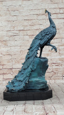 Male Peacock Bronze Sculpture Green Patina Signed Milo 19.5" x 12"