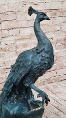 Male Peacock Bronze Sculpture Green Patina Signed Milo 19.5" x 12"