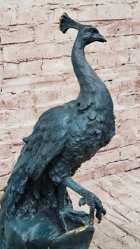 Male Peacock Bronze Sculpture Green Patina Signed Milo 19.5" x 12"