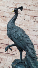 Male Peacock Bronze Sculpture Green Patina Signed Milo 19.5" x 12"