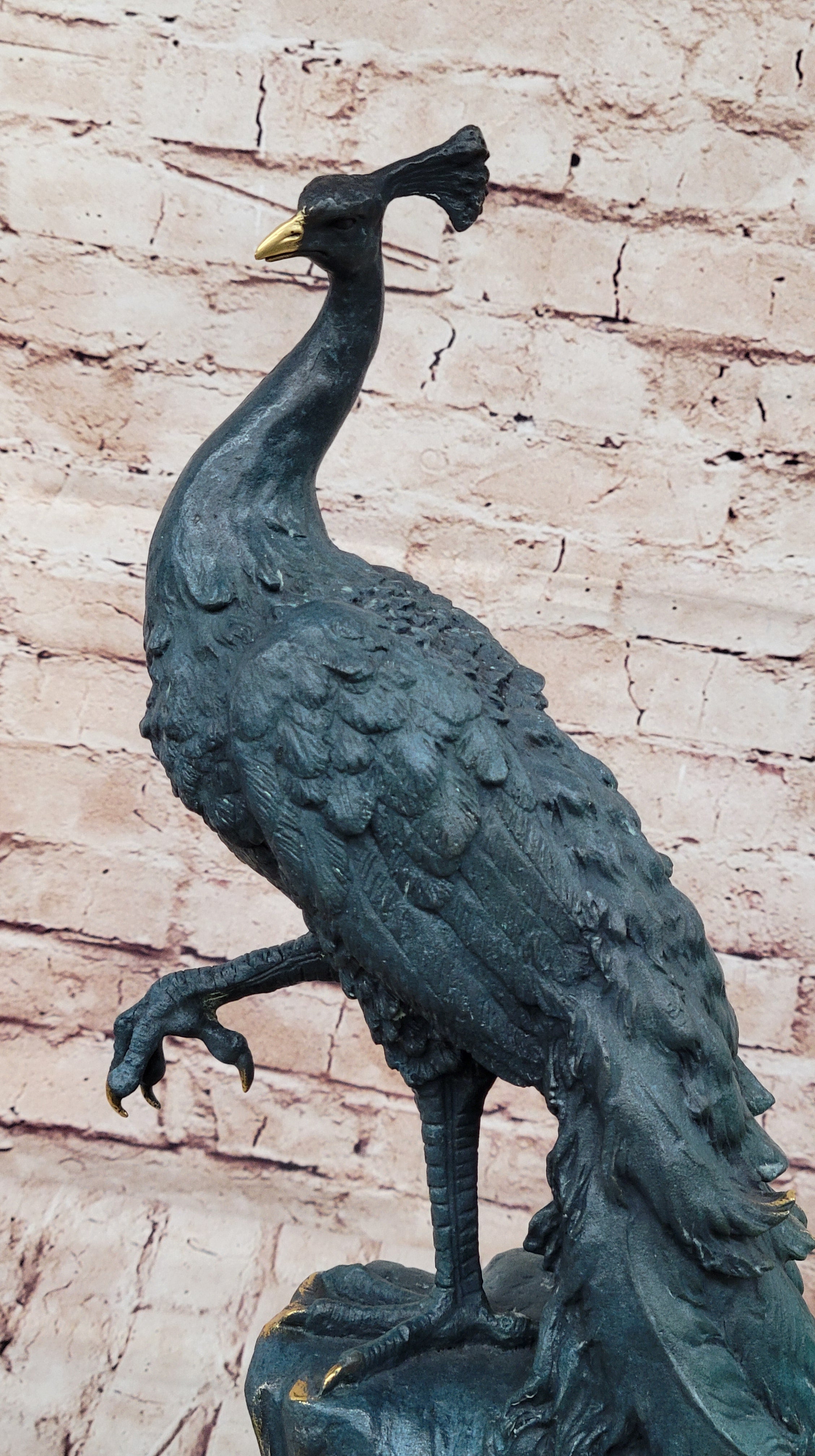 Male Peacock Bronze Sculpture Green Patina Signed Milo 19.5" x 12"