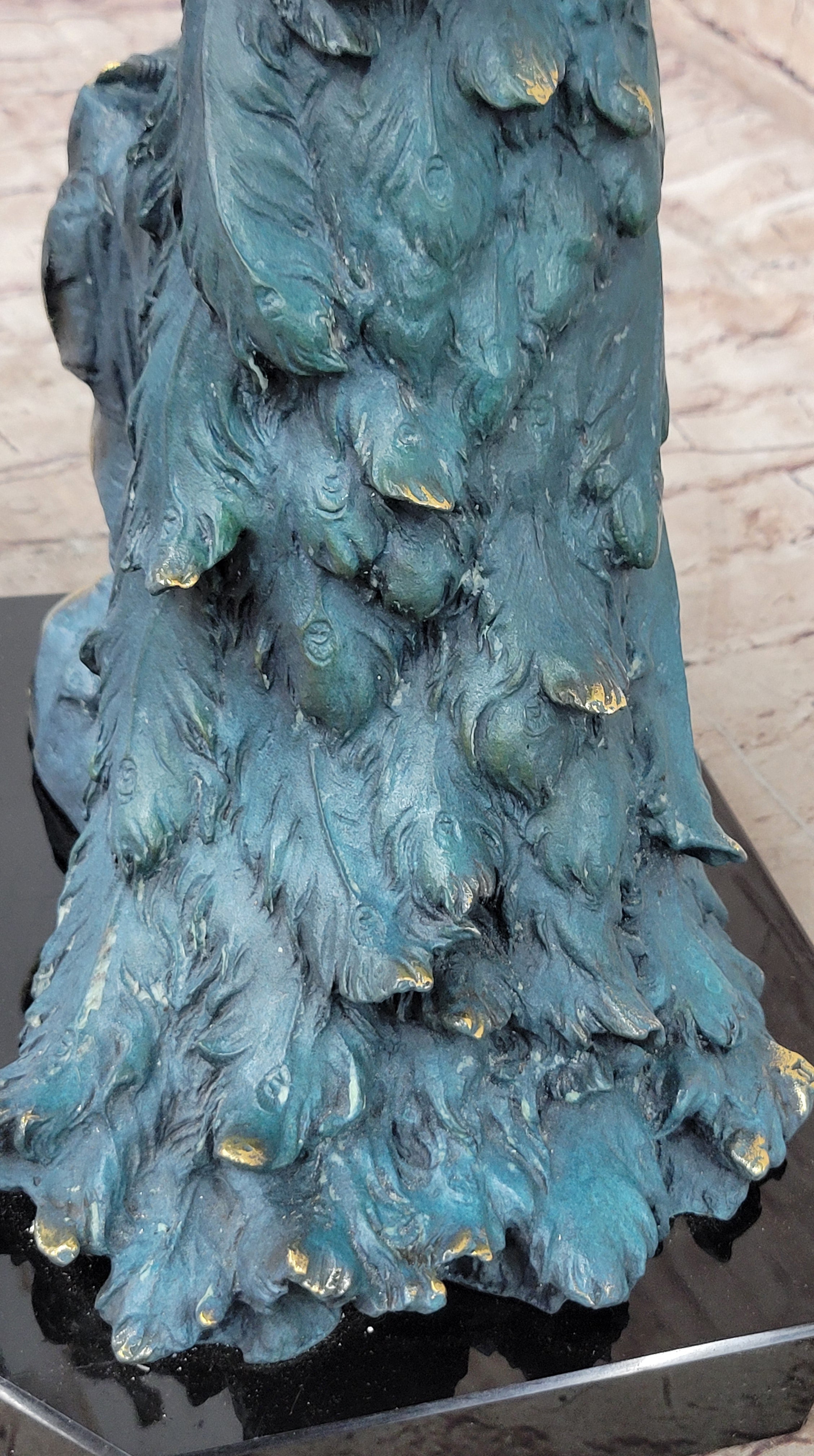 Male Peacock Bronze Sculpture Green Patina Signed Milo 19.5" x 12"