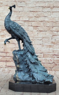 Male Peacock Bronze Sculpture Green Patina Signed Milo 19.5" x 12"