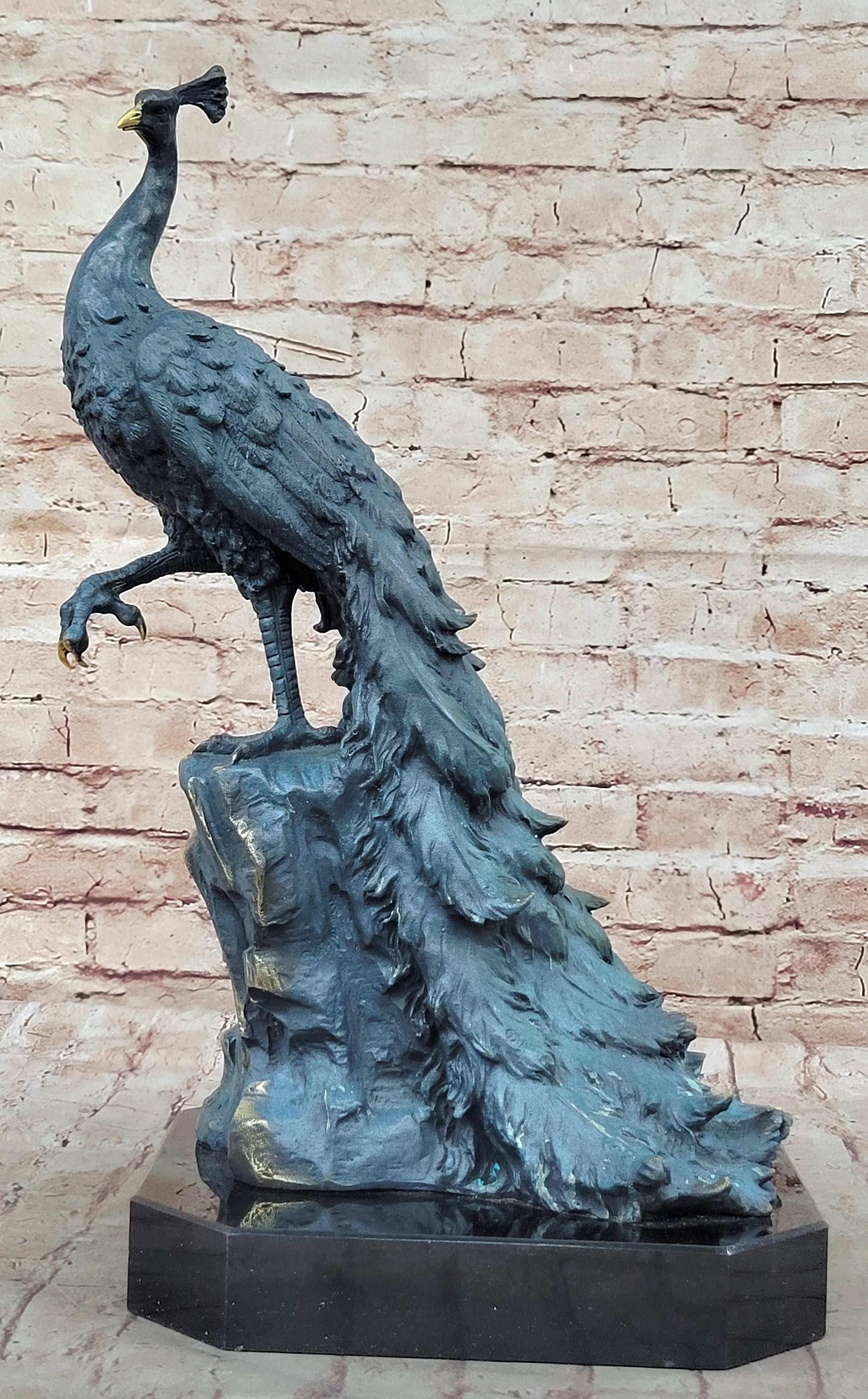 Male Peacock Bronze Sculpture Green Patina Signed Milo 19.5" x 12"