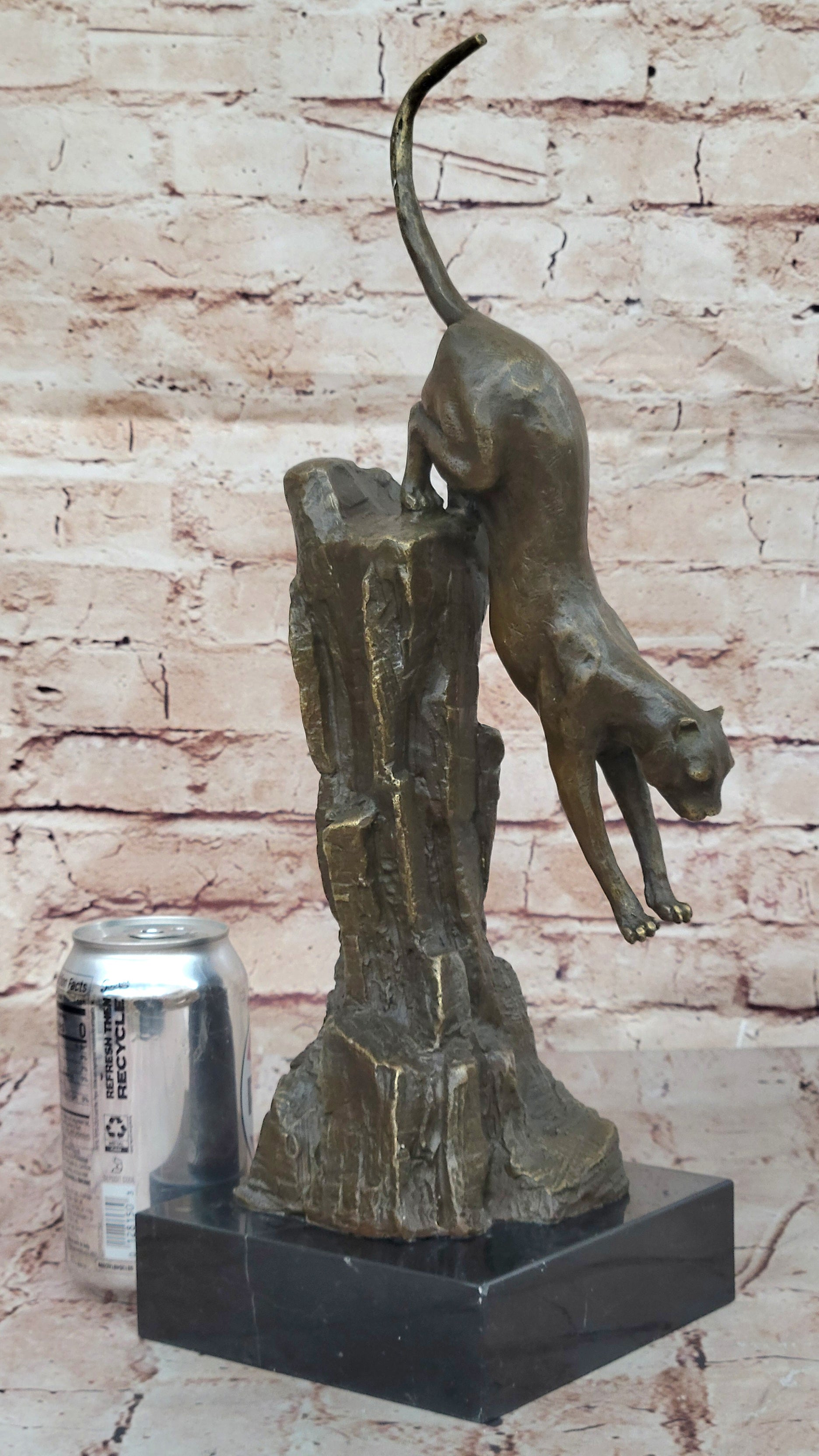 Bronze Mountain Lion Sculpture Cougar on Marble Base