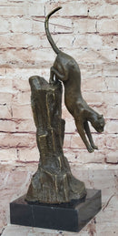Bronze Mountain Lion Sculpture Cougar on Marble Base