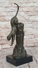 Bronze Mountain Lion Sculpture Cougar on Marble Base