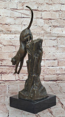 Bronze Mountain Lion Sculpture Cougar on Marble Base