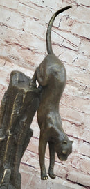 Bronze Mountain Lion Sculpture Cougar on Marble Base