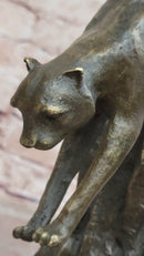 Bronze Mountain Lion Sculpture Cougar on Marble Base