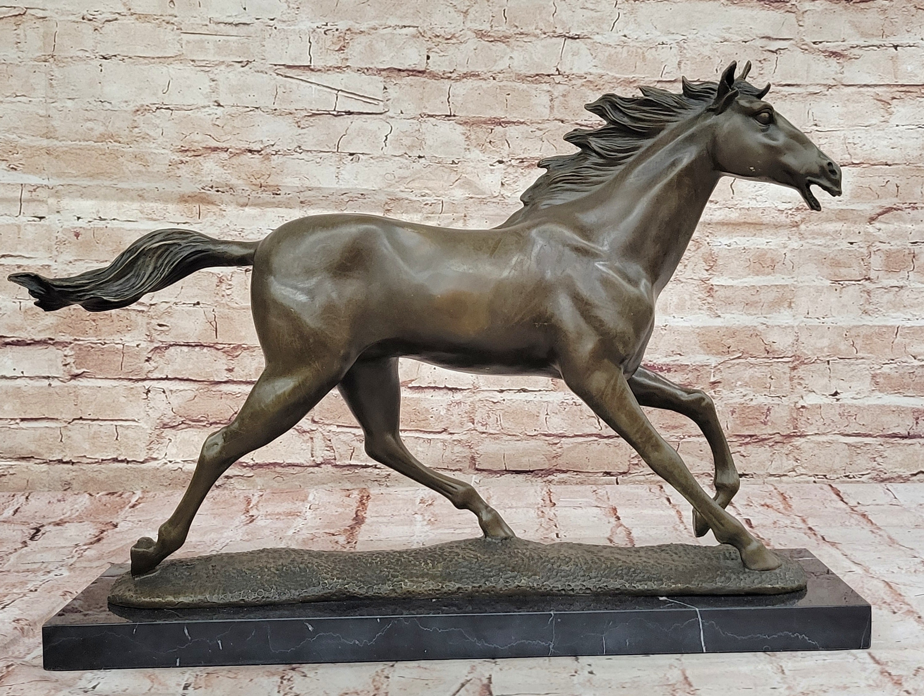 Milo Running Horse Bronze Sculpture on Marble Base