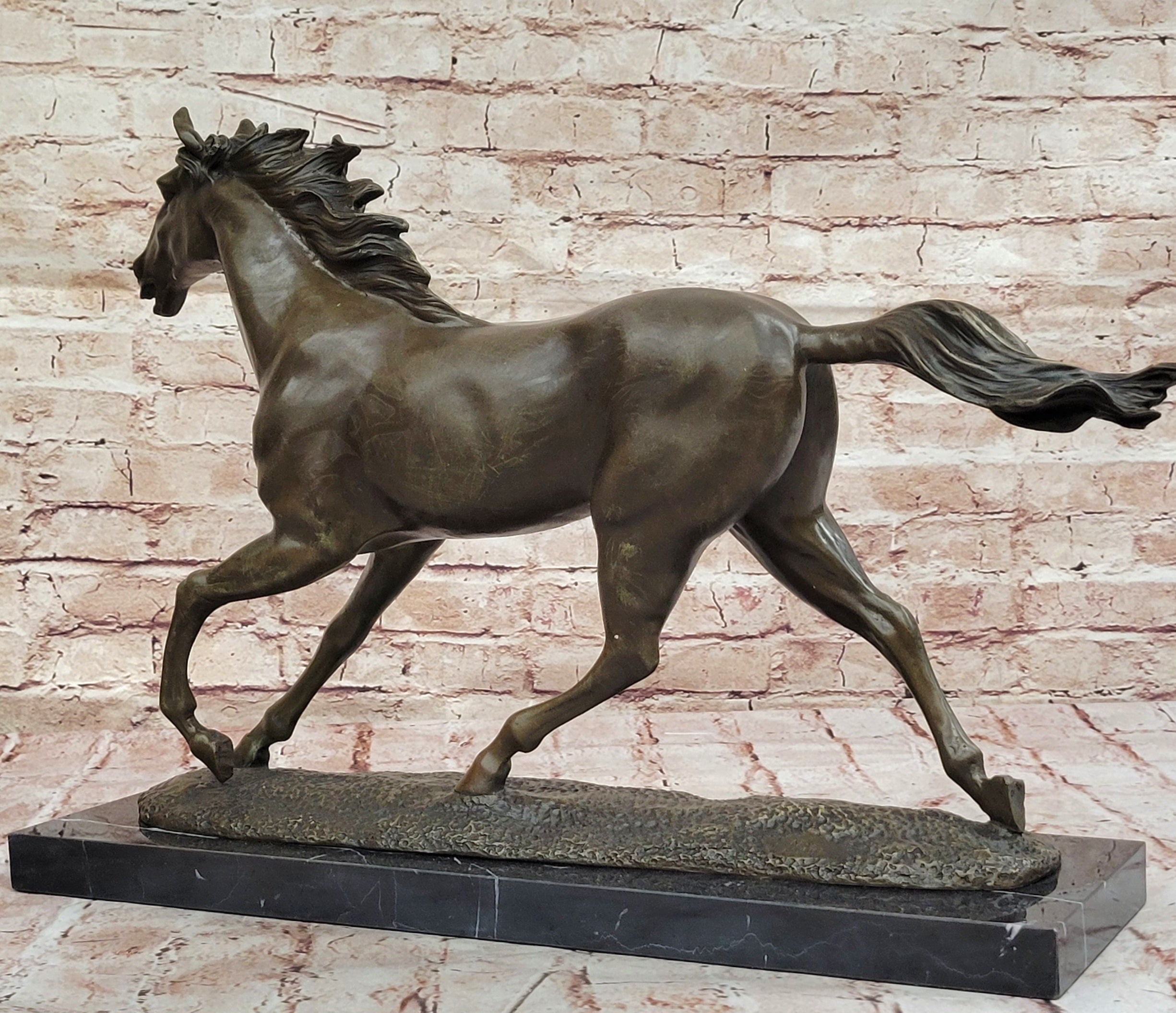 Milo Running Horse Bronze Sculpture on Marble Base