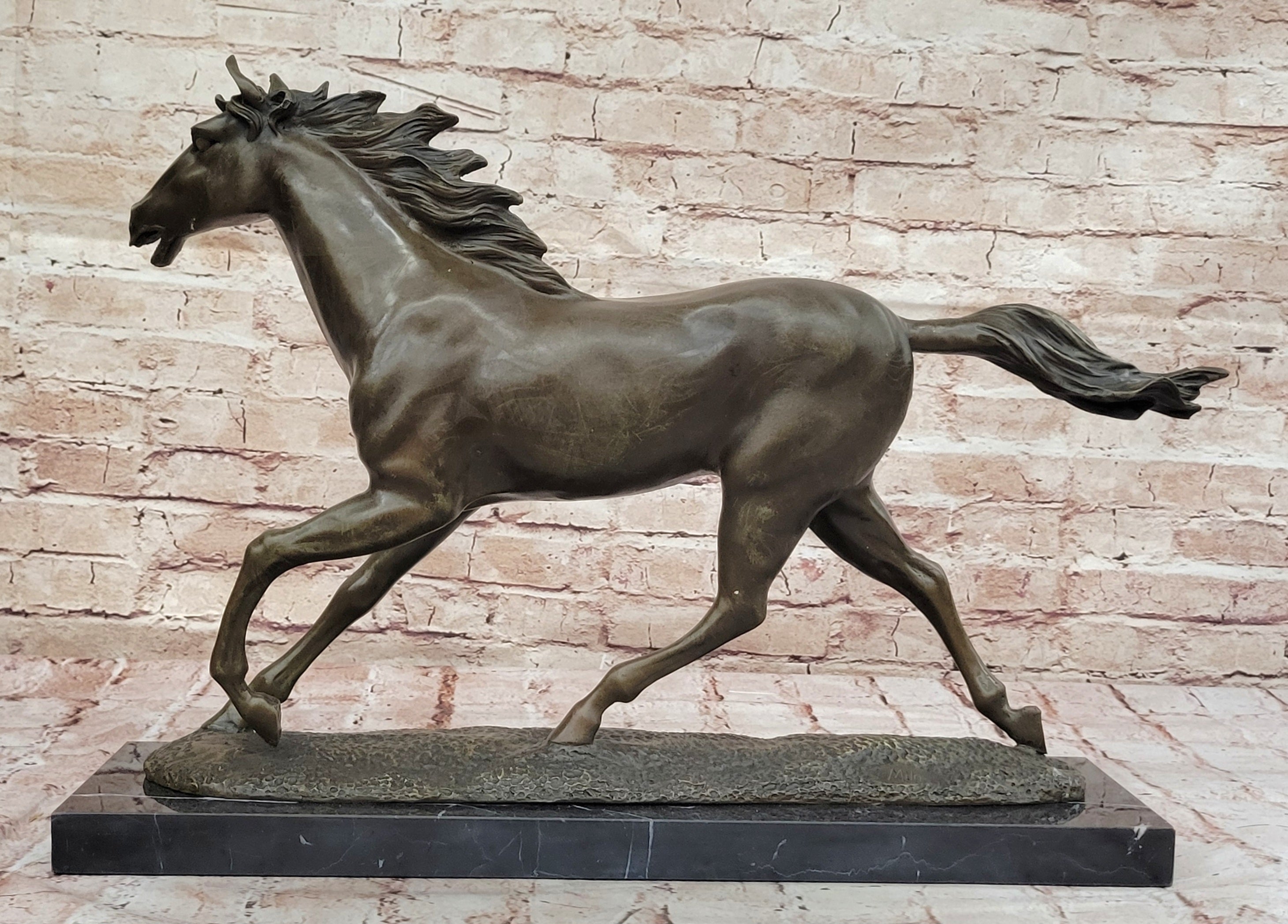 Milo Running Horse Bronze Sculpture on Marble Base