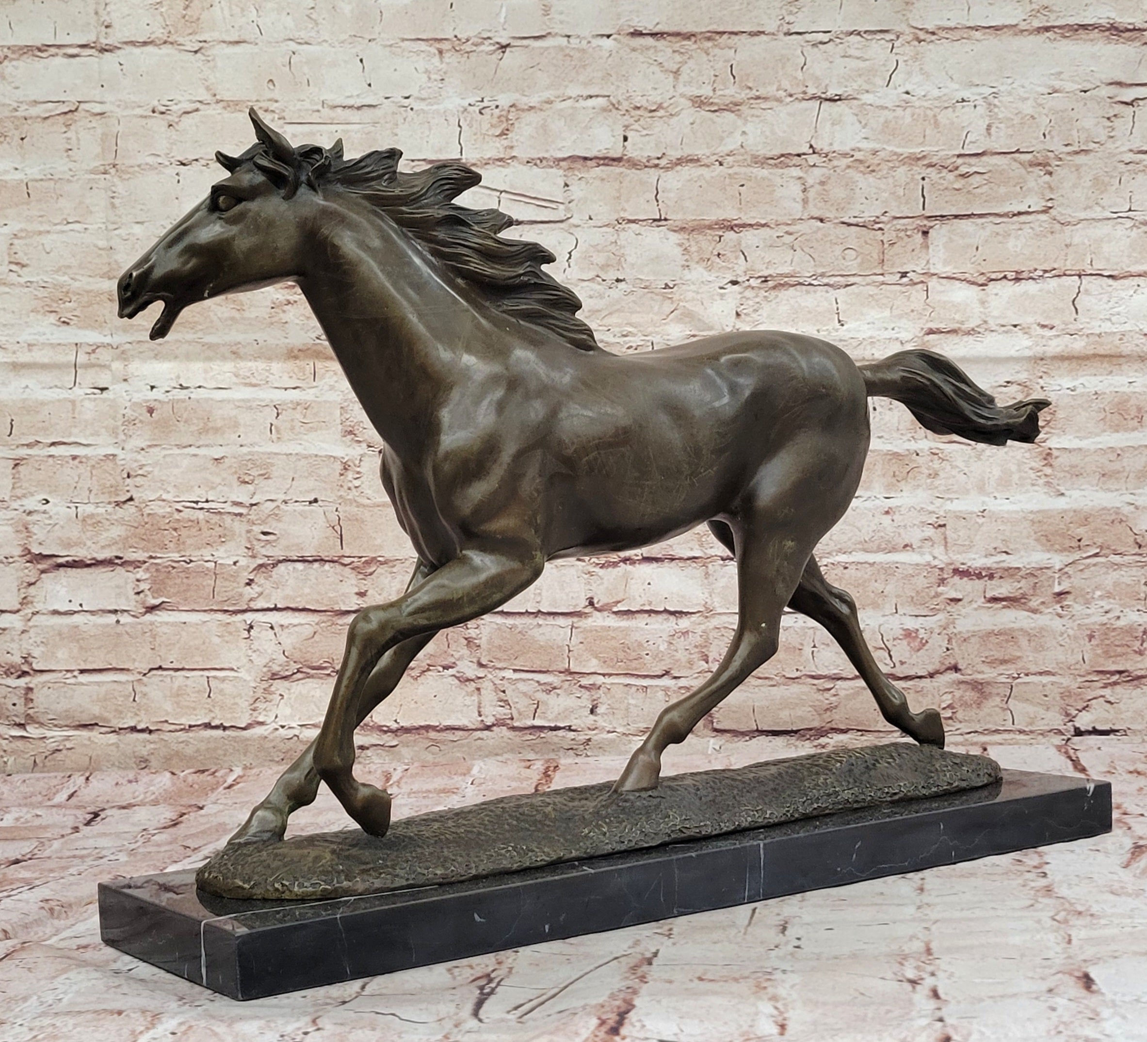 Milo Running Horse Bronze Sculpture on Marble Base