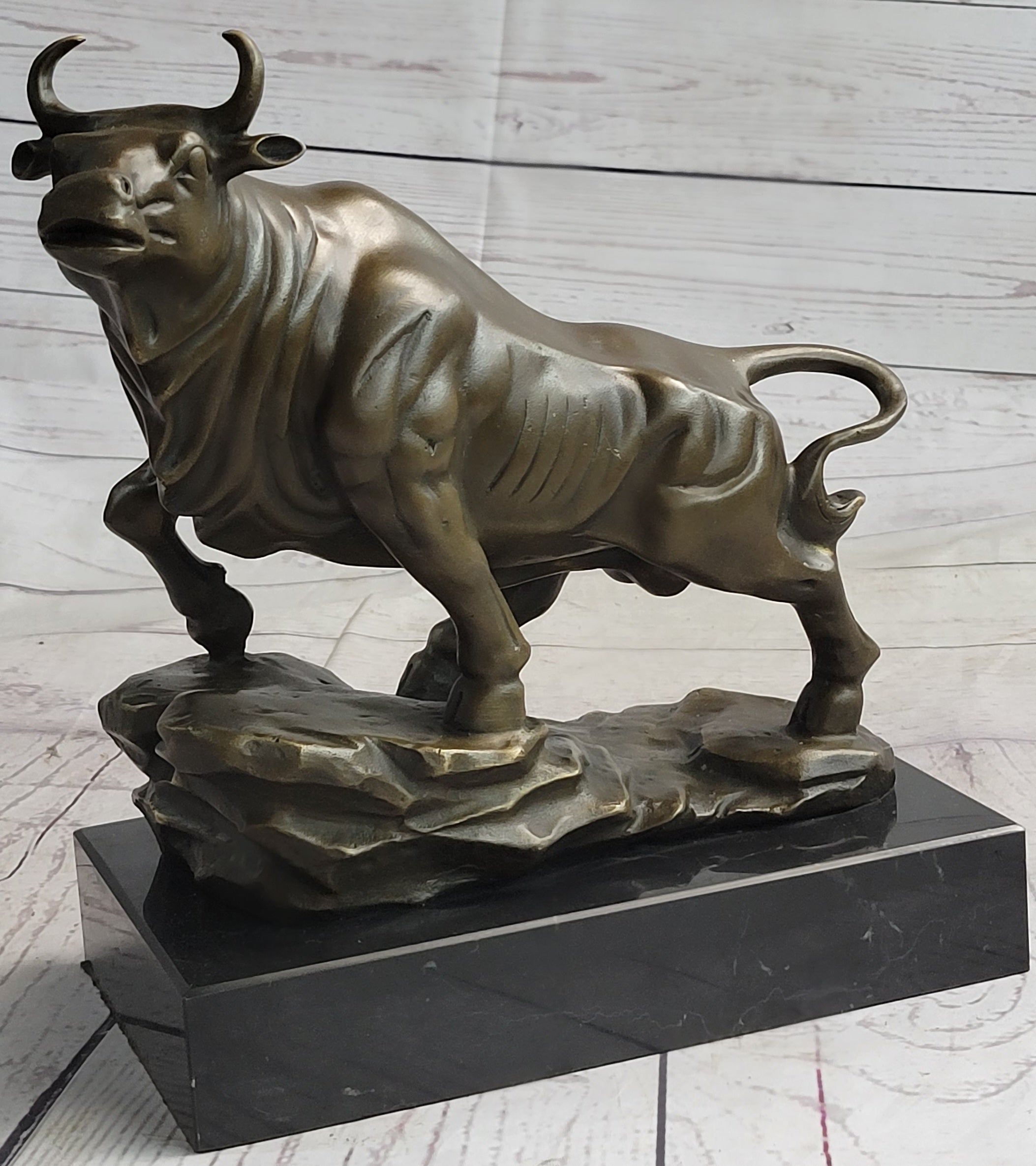 Upward Facing Bull Bronze Sculpture Signed 10" x 11"