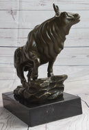 Upward Facing Bull Bronze Sculpture Signed 10" x 11"