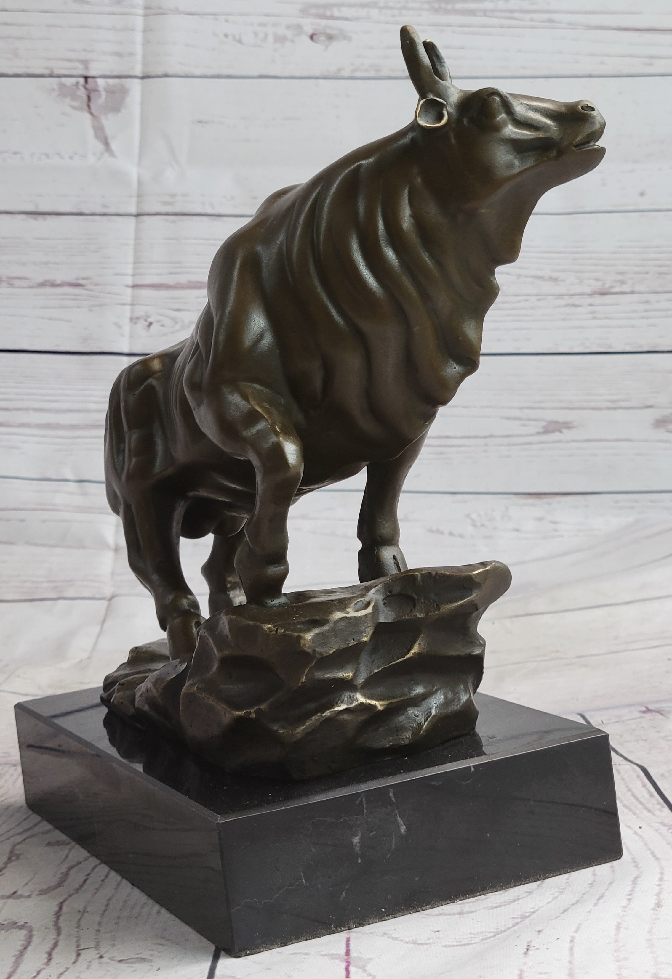 Upward Facing Bull Bronze Sculpture Signed 10" x 11"