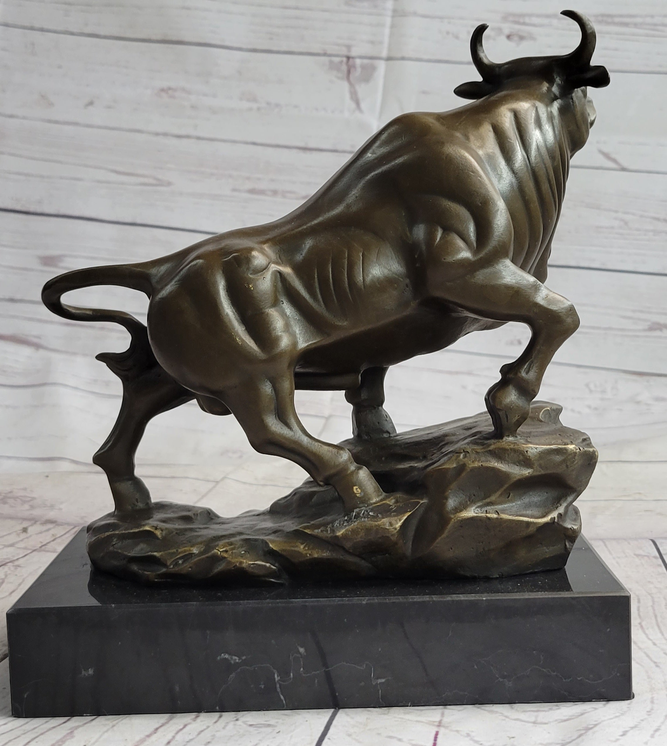 Upward Facing Bull Bronze Sculpture Signed 10" x 11"