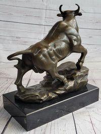Upward Facing Bull Bronze Sculpture Signed 10" x 11"
