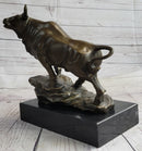 Upward Facing Bull Bronze Sculpture Signed 10" x 11"