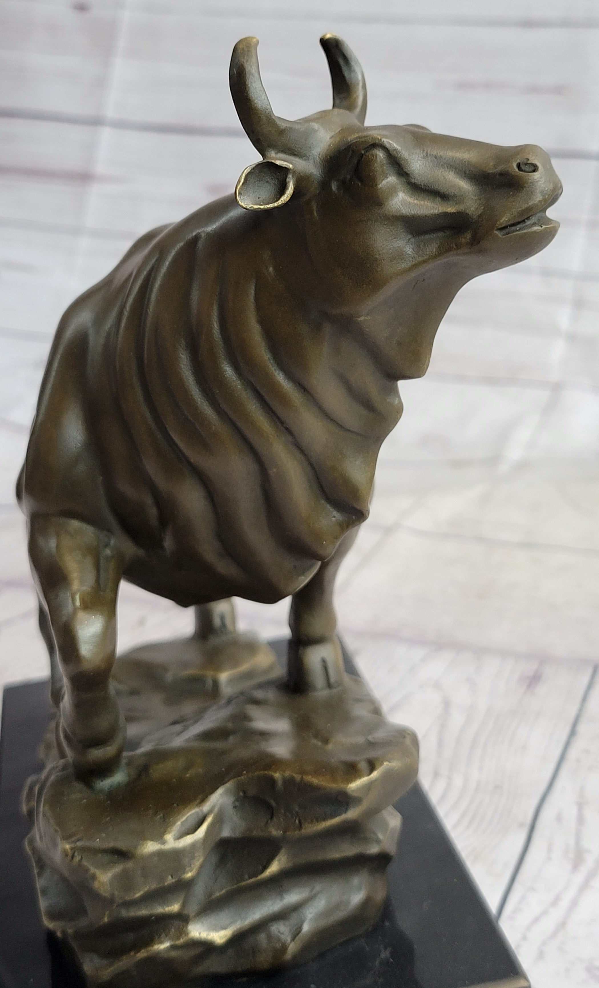 Upward Facing Bull Bronze Sculpture Signed 10" x 11"
