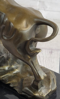 Upward Facing Bull Bronze Sculpture Signed 10" x 11"