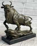 Upward Facing Bull Bronze Sculpture Marble Base 12" x 16"