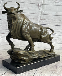 Upward Facing Bull Bronze Sculpture Marble Base 12" x 16"