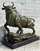 Upward Facing Bull Bronze Sculpture Marble Base 12" x 16"