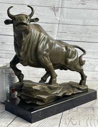 Upward Facing Bull Bronze Sculpture Marble Base 12" x 16"