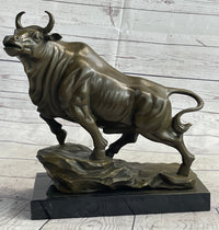 Upward Facing Bull Bronze Sculpture Marble Base 12" x 16"