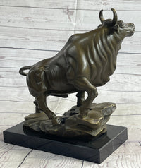 Upward Facing Bull Bronze Sculpture Marble Base 12" x 16"