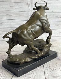Upward Facing Bull Bronze Sculpture Marble Base 12" x 16"