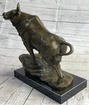 Upward Facing Bull Bronze Sculpture Marble Base 12" x 16"